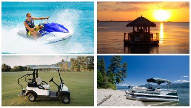 jet ski, pontoon, tiki, golf cart